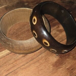Brown and Black Wooden Bangle Set